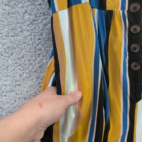 Urban Outfitters Yellow Blue White Striped Sleeveless Cropped Jumpsuit Size Lg - Picture 9 of 11